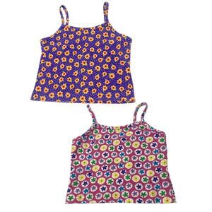 VTG 90s Set Basic Image Girls Small Bright Print Tank Top Spaghetti Strap USA